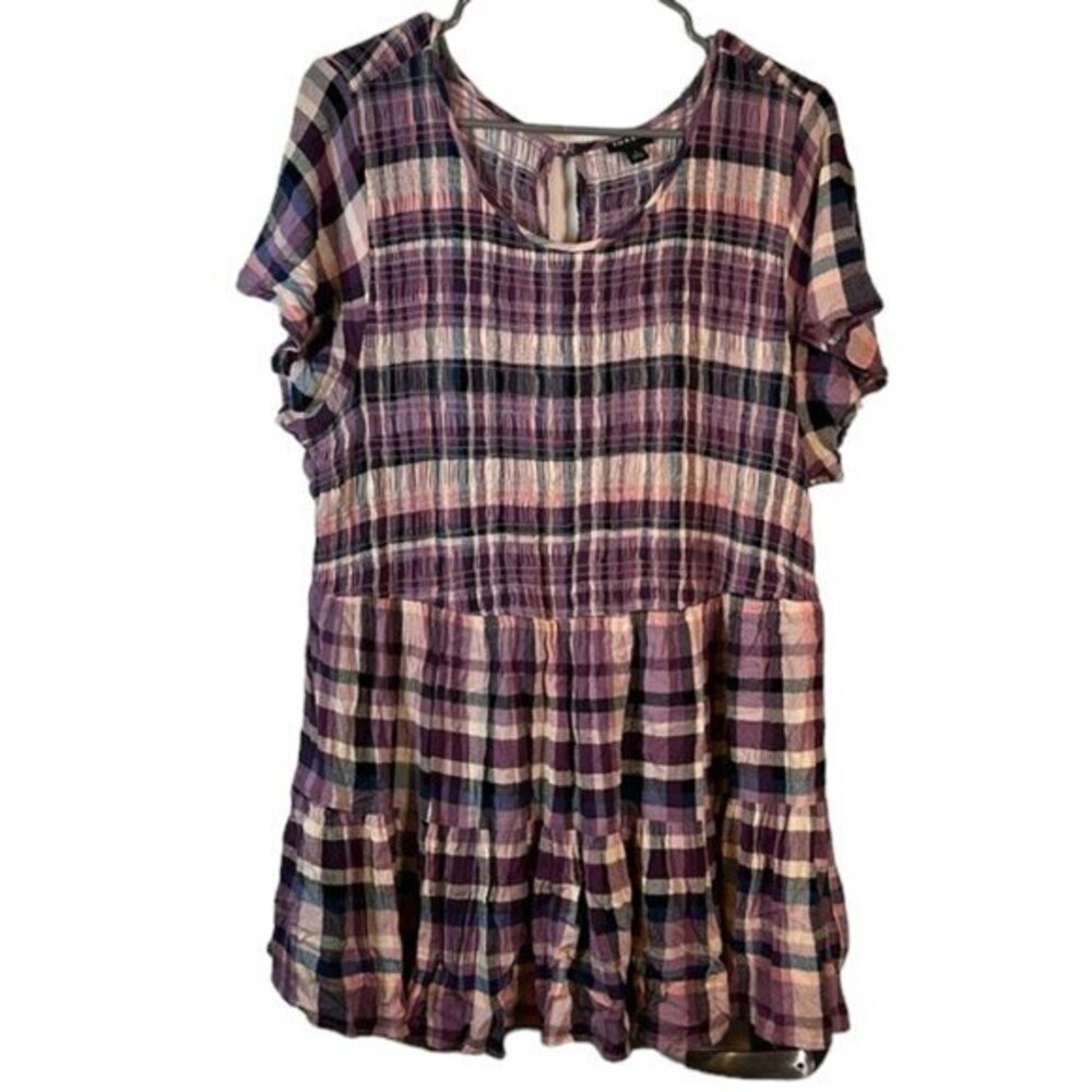 Plus Size Torrid Rainbow Plaid S/S GZ Babydoll Pink Purple Size 3 EUC #1288-AZ